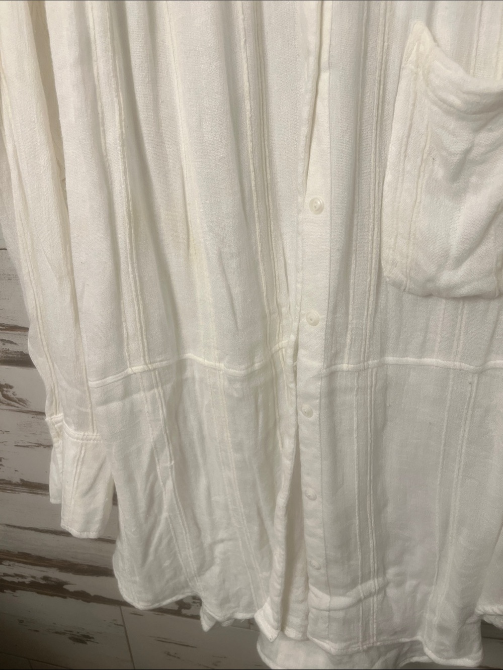 Free People Ivory Button-Down Tunic Shirt (Bin 2-73) - Picture 6 of 7